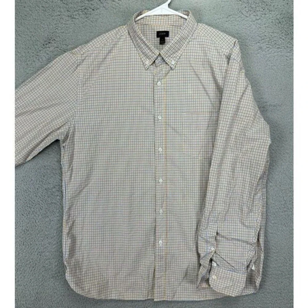 J Crew Button Down Shirt Adult XL Yellow Blue Tattersall Check Long Sleeve Mens